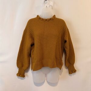 Madewell Ruffle-Trim Crewneck Sweater in Mustard